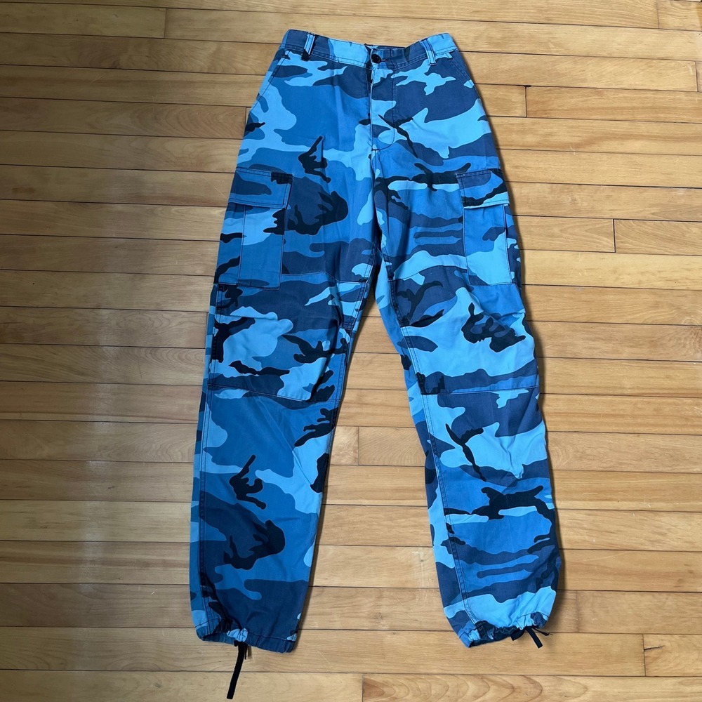 Blue Camo Cargo Pants Military Rothco Style Adjustable Waist Y2K Small